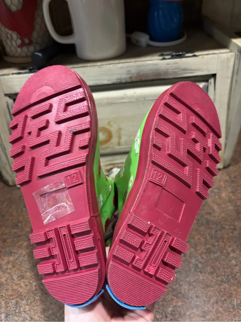 Kids Green Ladybug Rain Boots with Pink Trim